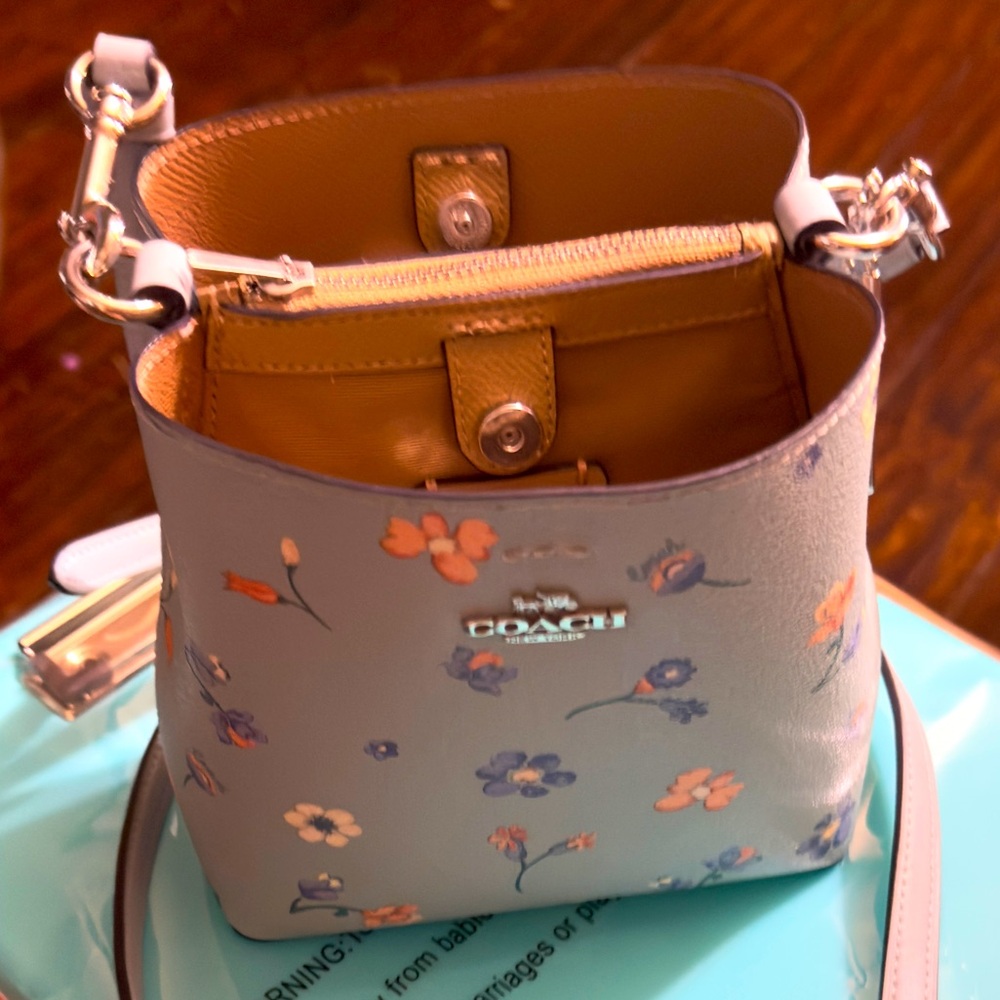 Coach Mini Town Crossbody Bag in blue with floral print